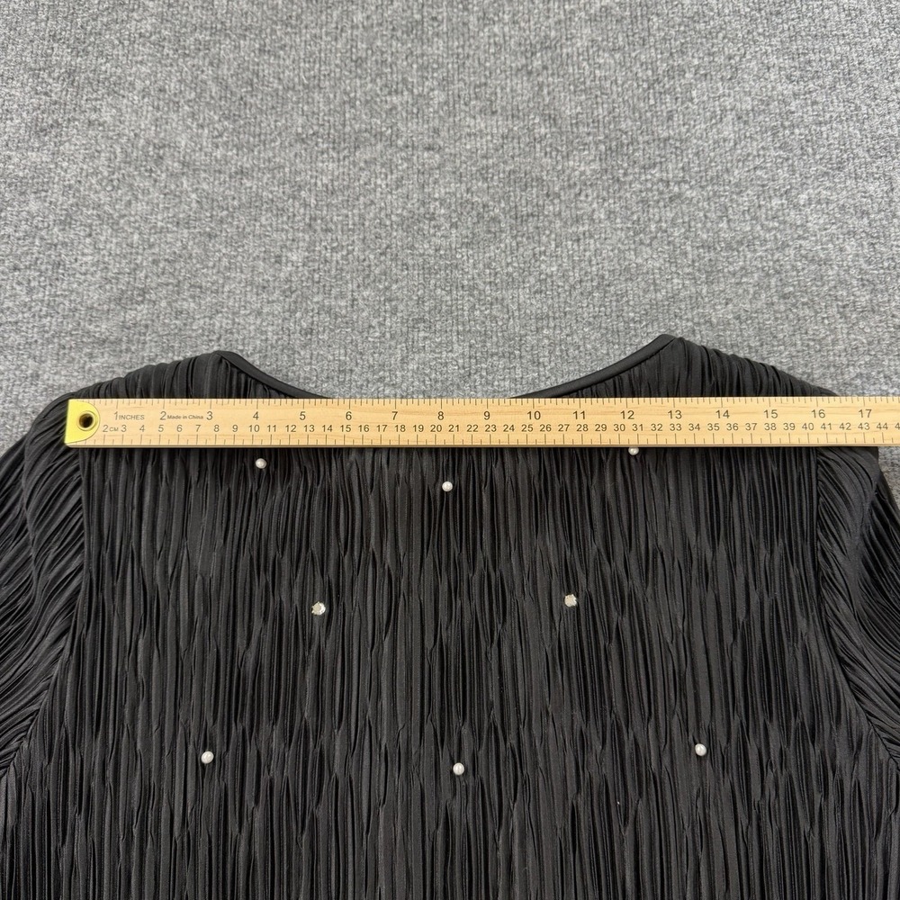 After Dark Vintage Black Crinkle Beaded Dress 9/10 Long Sleeve Tiered Skirt USA - Picture 7 of 10